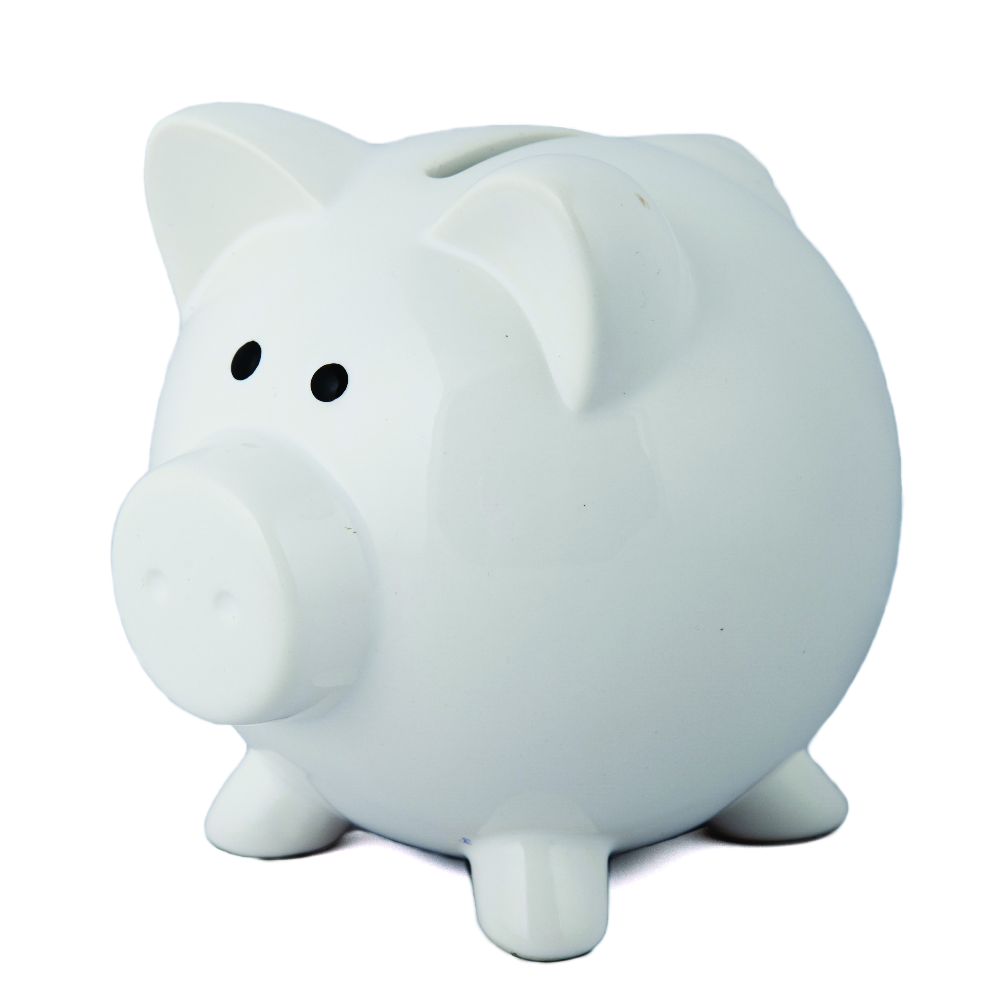 white ceramic piggy bank to save money